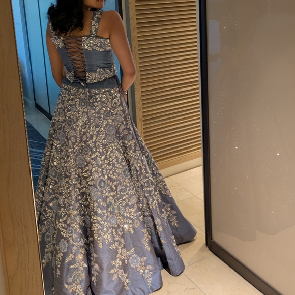 Luxurious Blue, Silver Floral Wedding Dress - Picture 2 of 13